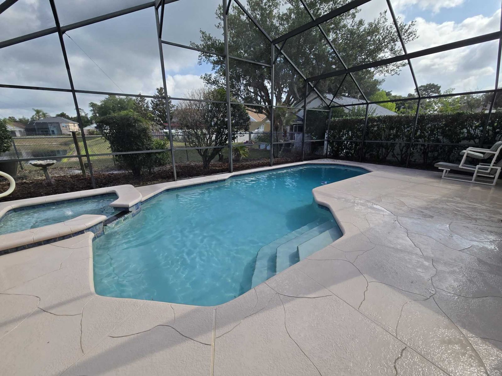 Cleaning a stone amenity patio area